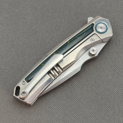 Vorixn "VERDANT" Flipper- & Daumenpin-Messer Titan & Labor-Türkis-Griff (9,14 cm 10Cr15CoMoV Klinge) KB042