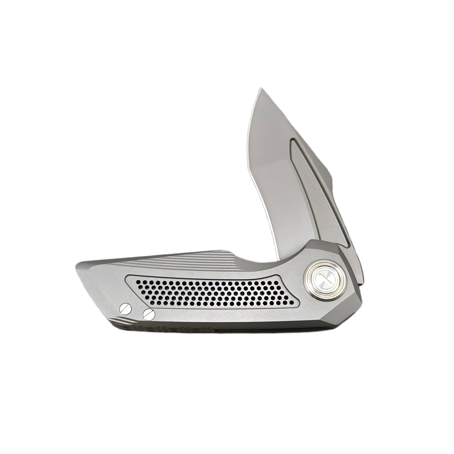 VORIXN Aerial KB072 half-open flipper folding knife, non-clip side, titanium handle horizontal