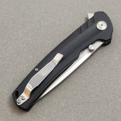 VORIXN KA001 Folding Knife – closed clip side view with pocket clip and G10 handle back