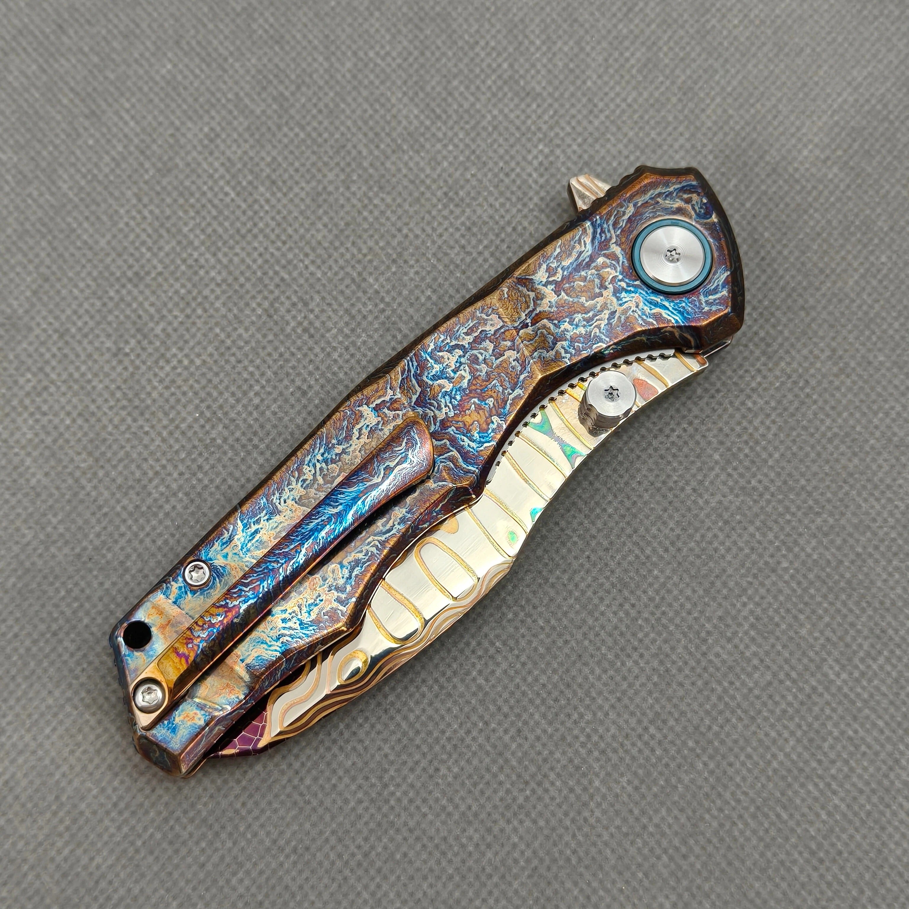 VORIXN KB057 Drakescale Knife: Unique Hand-Flamed Titanium
