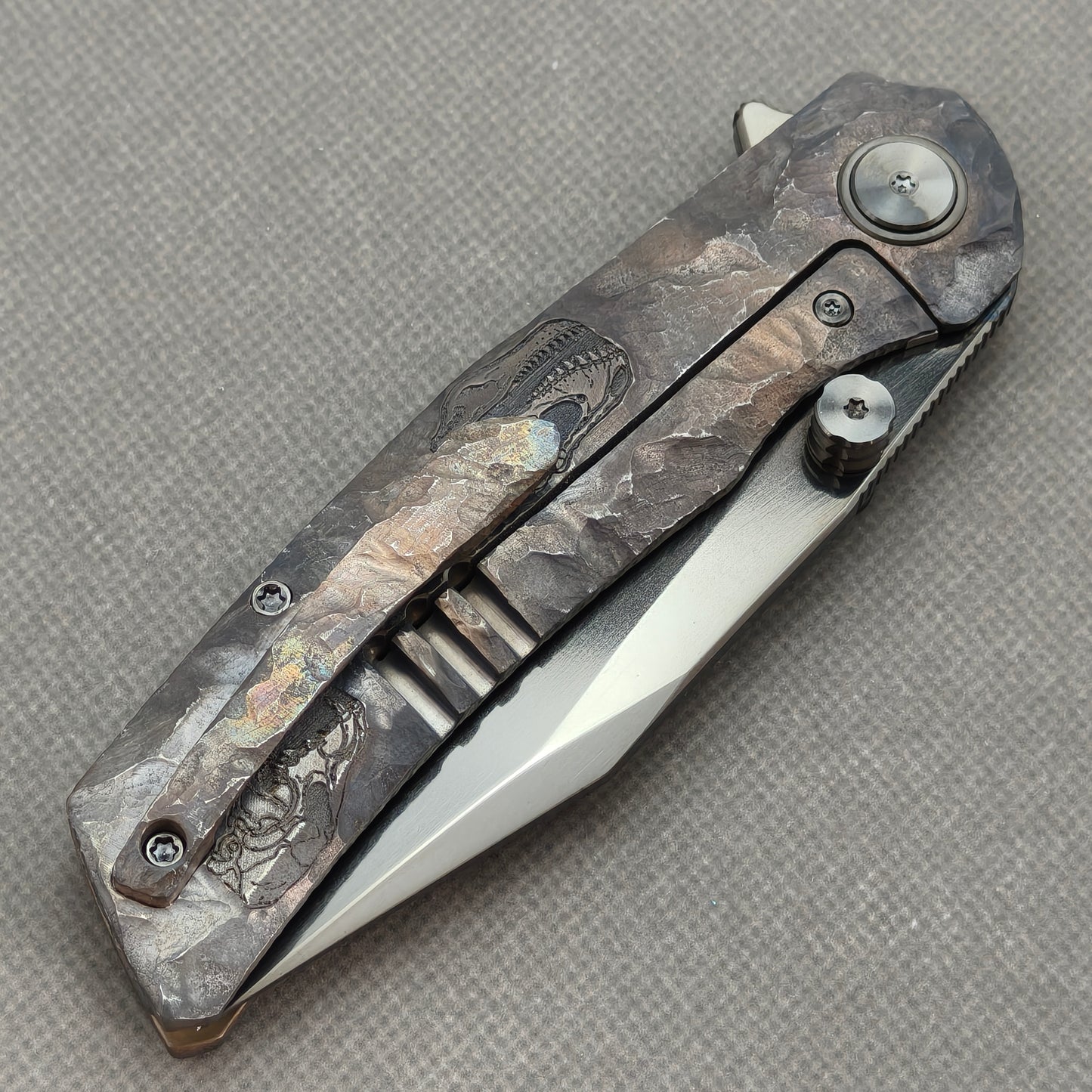 VORIXN "Rex" (3.8" M390 Blade) Hand-Engraved Titanium Handle Flipper & Thumb Stud Folding Knife - KB119