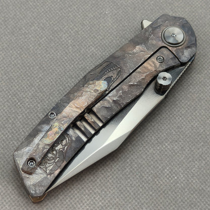 VORIXN "Rex" (3.8" M390 Blade) Hand-Engraved Titanium Handle Flipper & Thumb Stud Folding Knife - KB119