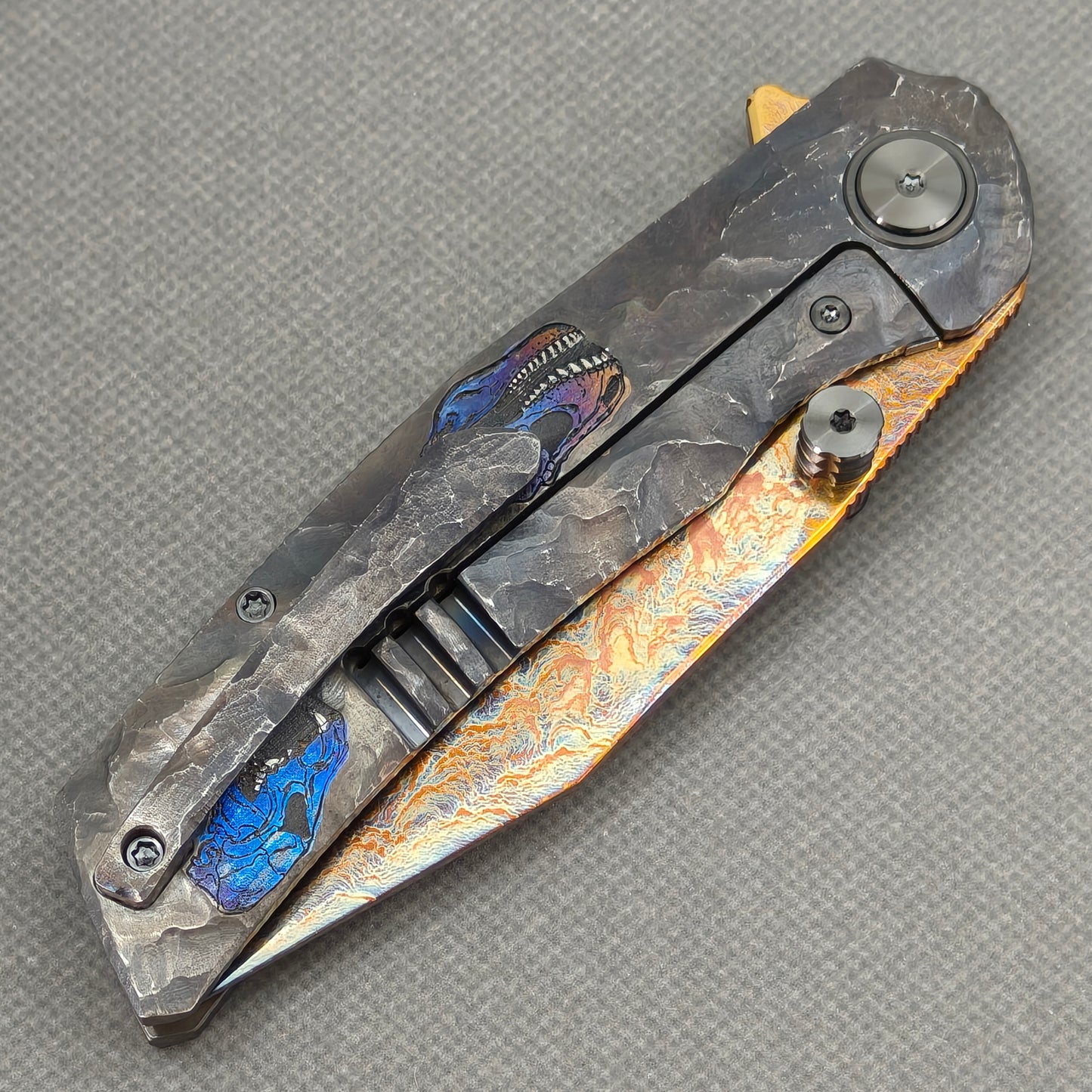 VORIXN "Skull Ember" (3.8" M390 Blade) Hand-Engraved & Anodized Titanium Handle Flipper & Thumb Stud Folding Knife - KB122