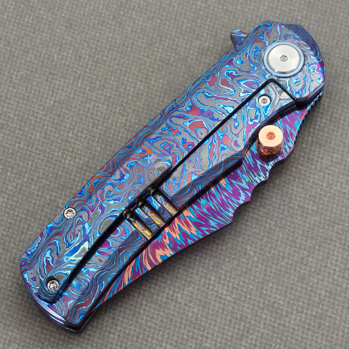 VORIXN "Riftflare" (3.7" Damascus Blade) ZircuTi Handle Flipper & Thumb Stud Folding Knife - KB142