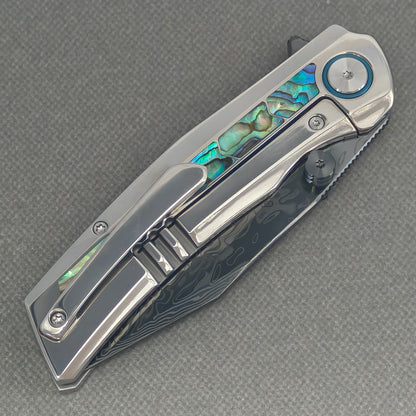 VORIXN Ocean Mirage KB130 Folding Knife – closed clip side view with pocket clip and titanium handle back
