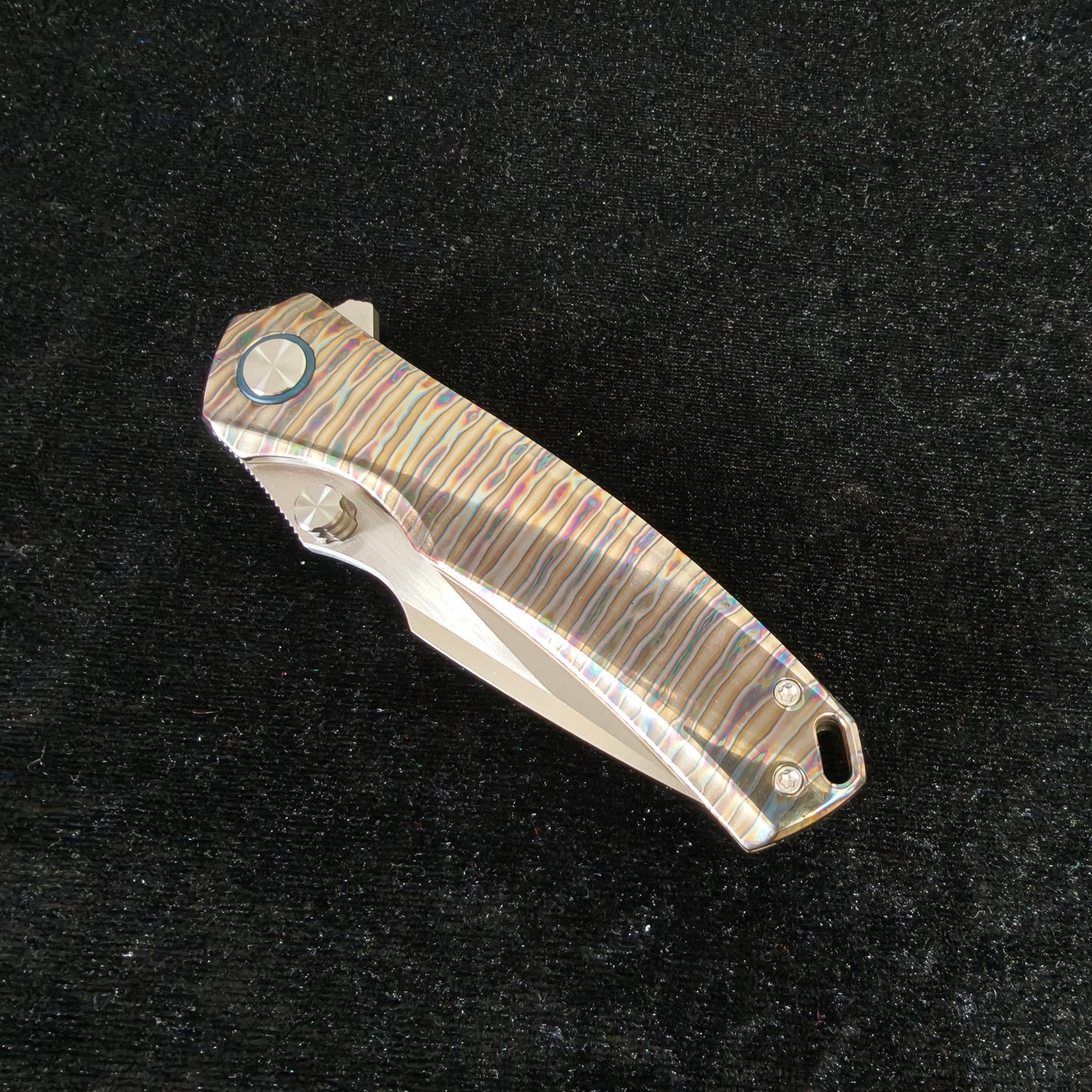 VORIXN Verdant folding knife closed non-clip side showing lab-created turquoise inlay pattern