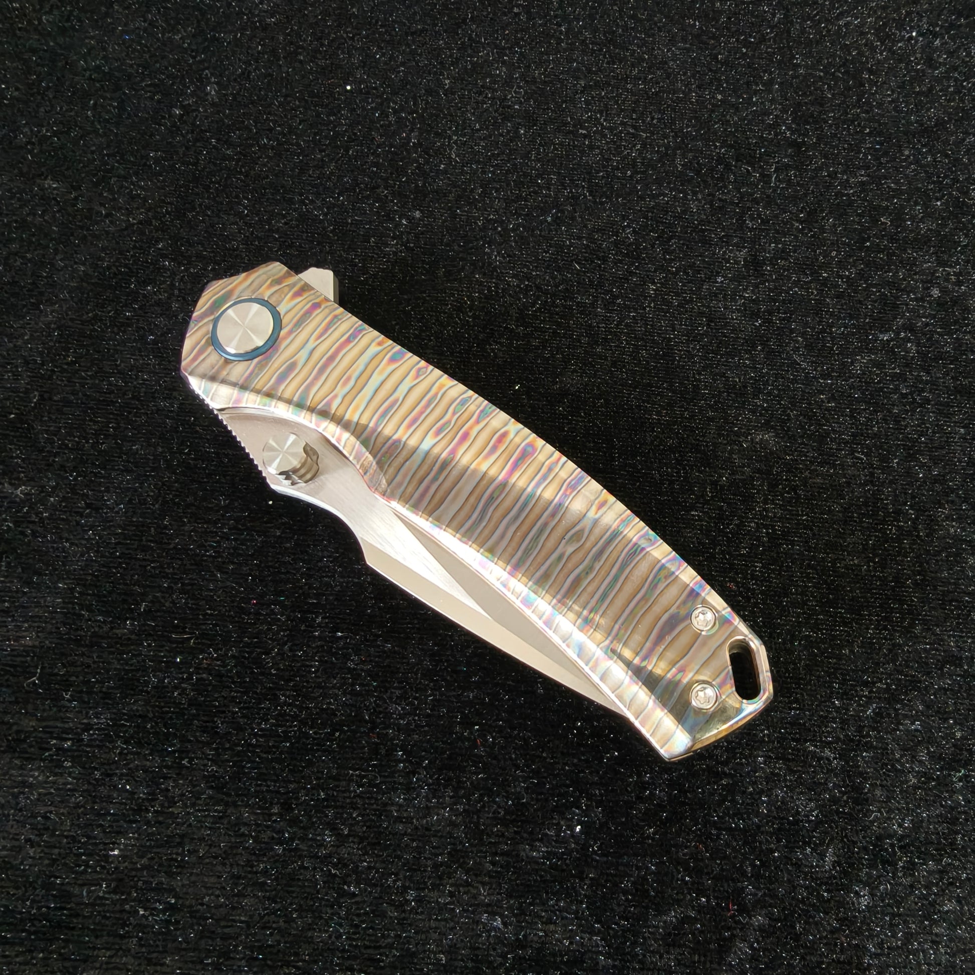 VORIXN Verdant folding knife closed non-clip side showing lab-created turquoise inlay pattern