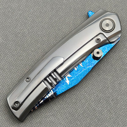 VORIXN Azure Feather folding knife half-open position, non-clip side view – KB097