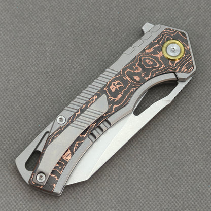 Vorixn Flipper & Thumb Hole Knife Titanium Copper Foil Carbon Fiber Handle (3.5" M390 Blade) KB080