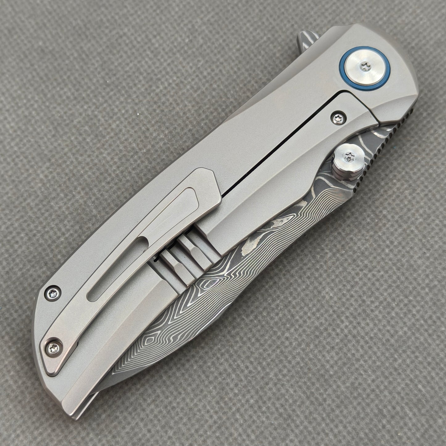 Vorixn "Topo" Flipper & Thumb Stud Knife Titanium Handle (3.7" Damascus Blade) KB102