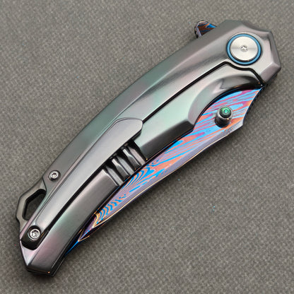 VORIXN "Embercrest" (3.7" Damascus Blade)  Zirconium Handle Flipper & Thumb Stud Folding Knife - KB136