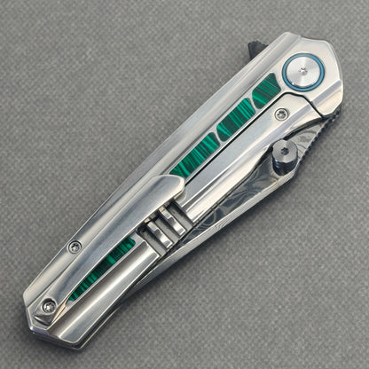VORIXN Forest Mirage KB131 Folding Knife – closed clip side view with pocket clip and titanium handle back