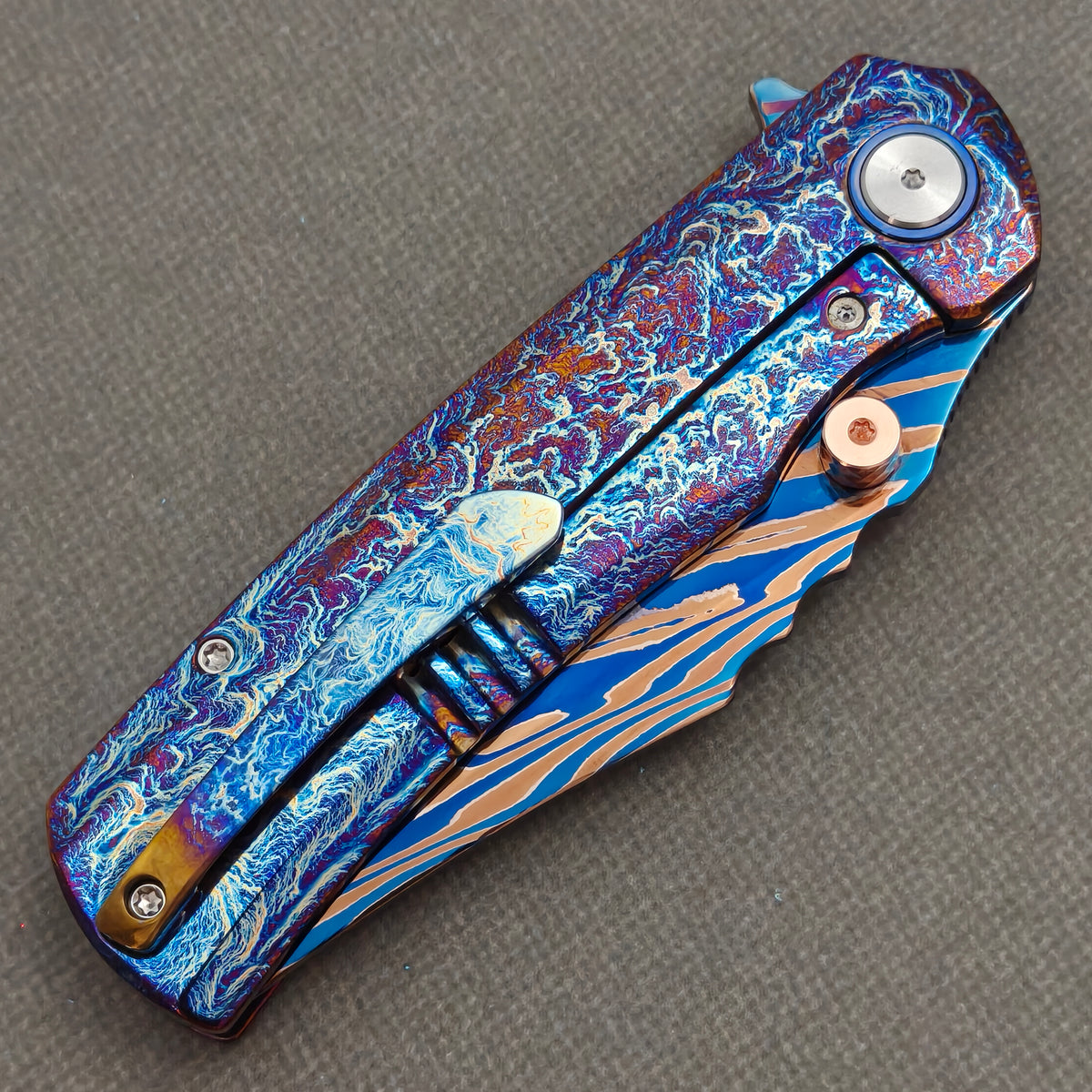 VORIXN "Stormweave" (3.7" Damascus Blade)  Titanium Handle Flipper & Thumb Stud Folding Knife - KB144