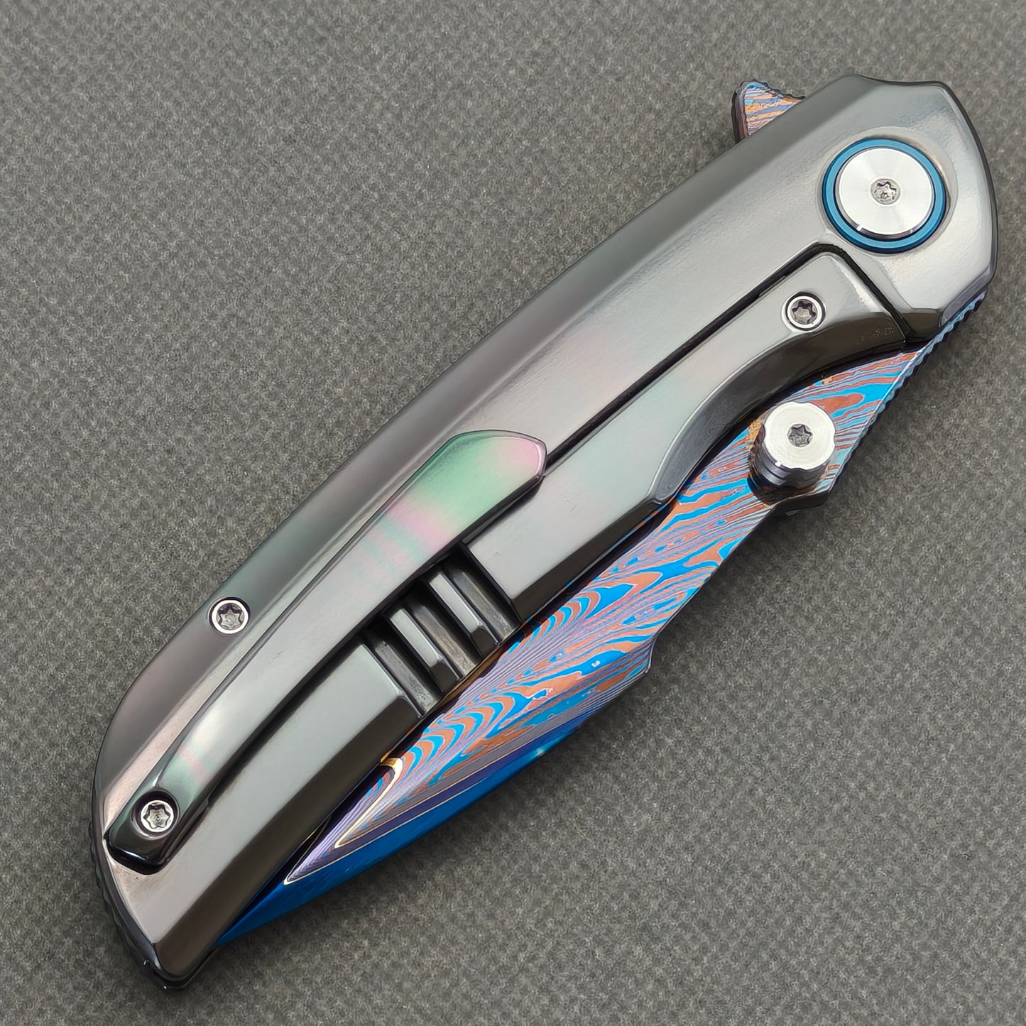 VORIXN "Temperwave" (3.7" Damascus Blade)  Zirconium Handle Flipper & Thumb Stud Folding Knife - KB126
