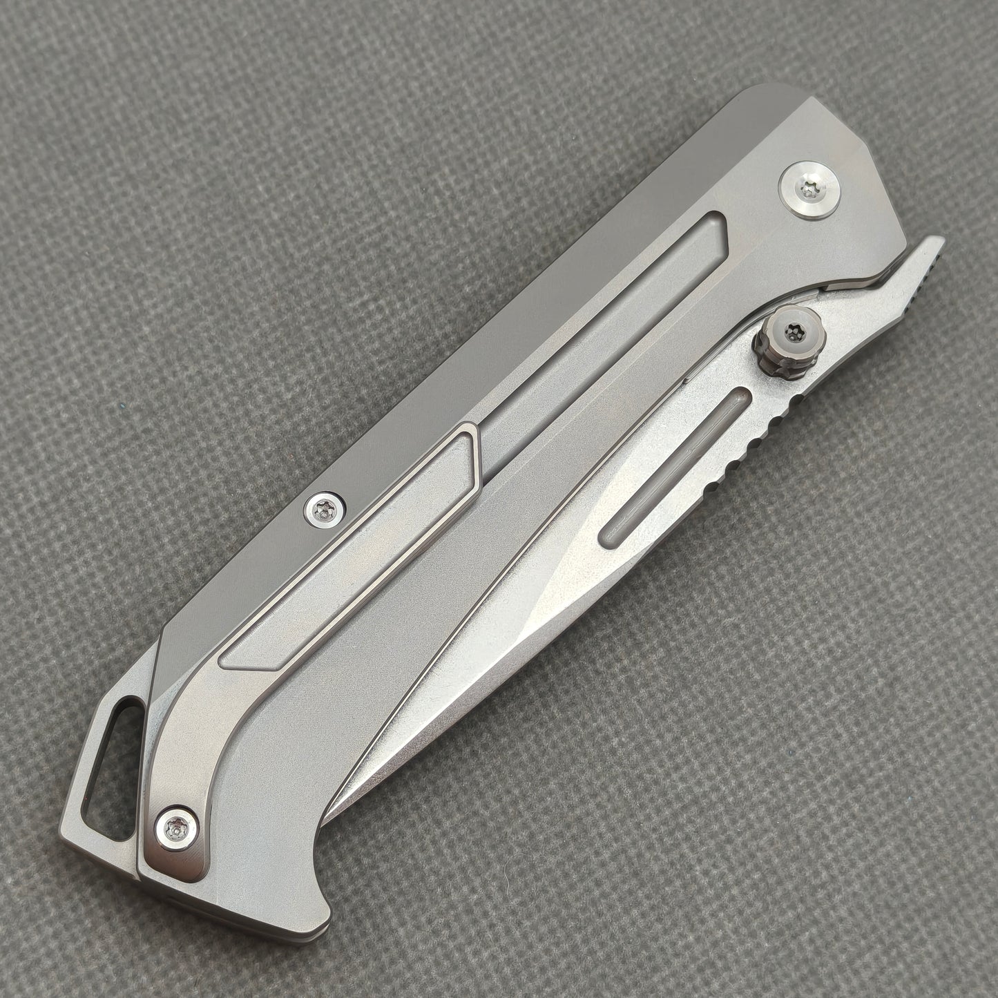 Wong Design Flipper Knife Stonewashed Titanium Handle (3.9" M390 Blade) KB086