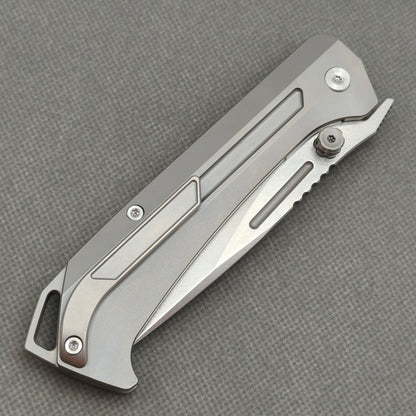 Wong Design Flipper Knife Stonewashed Titanium Handle (3.9" M390 Blade) KB086