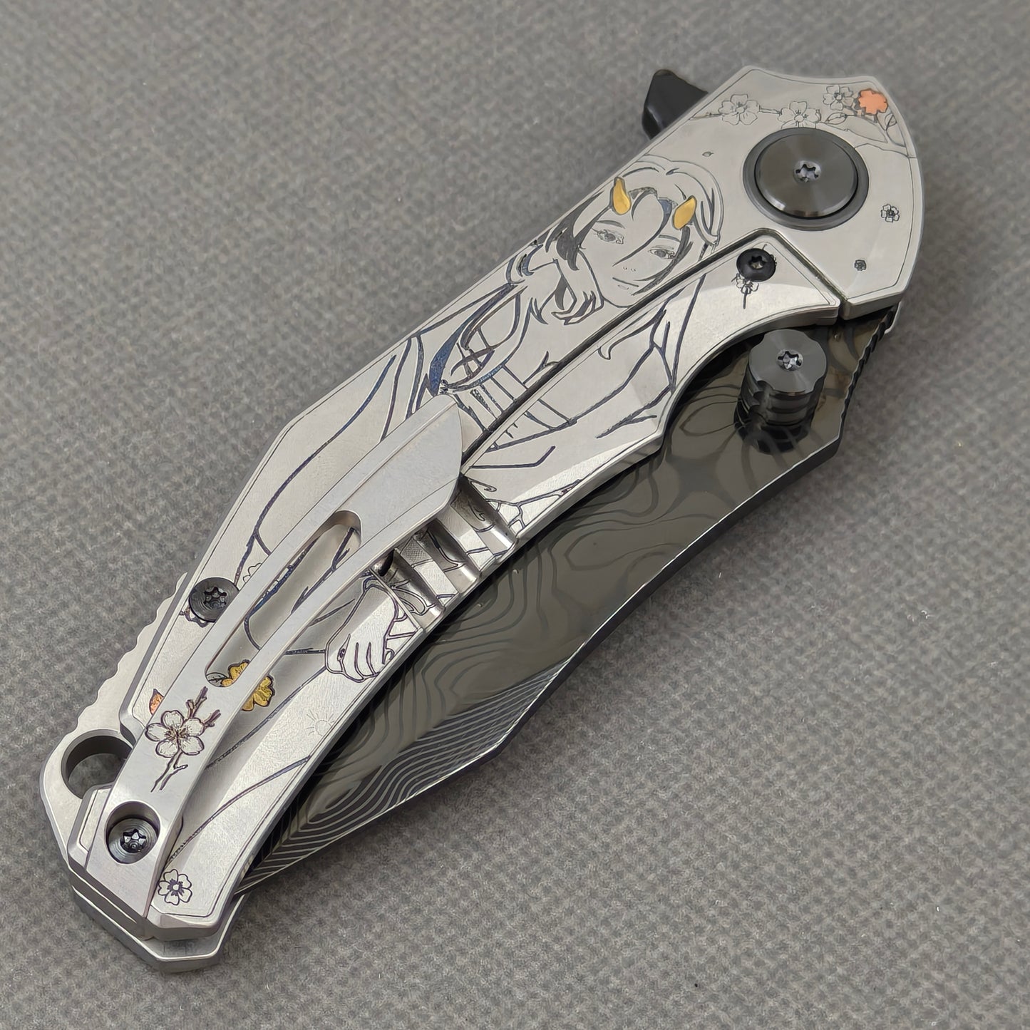 VORIXN Yokai KB106 Folding Knife – closed clip side view with pocket clip and Titanium handle back
