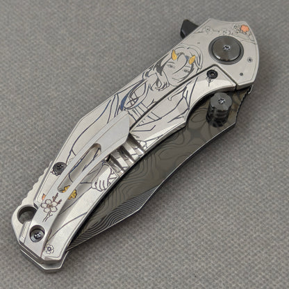 VORIXN Yokai KB106 Folding Knife – closed clip side view with pocket clip and Titanium handle back