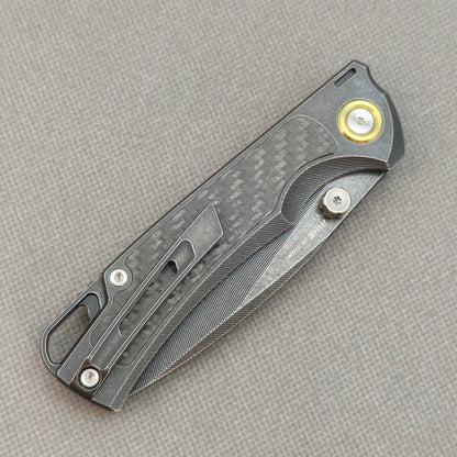 RIHE Design Klappmesser Titan+Carbon Fiber Griff (9,4 cm Bohler M390 Klinge) KB077