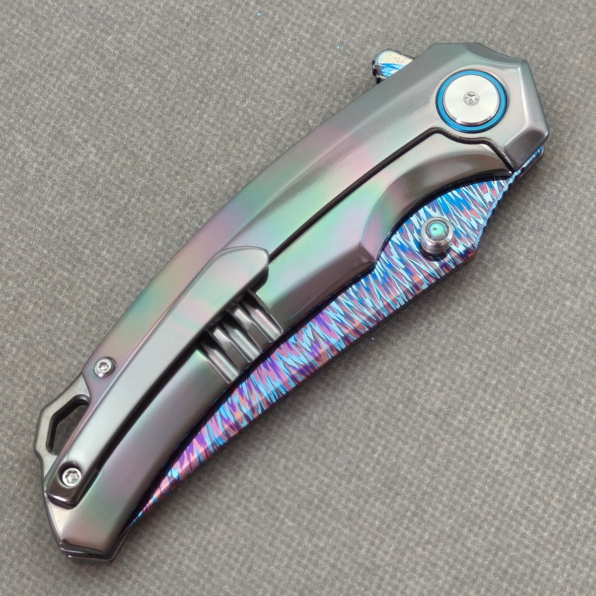 VORIXN PrismWake KB137 Folding Knife – closed clip side view with pocket clip and Zirconium handle back.