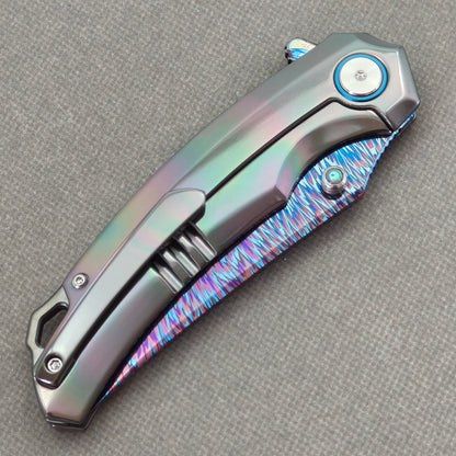 VORIXN PrismWake KB137 Folding Knife – closed clip side view with pocket clip and Zirconium handle back.