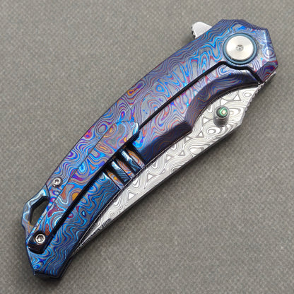 VORIXN "Seaspine" (3.7" Damascus Blade) ZircuTi Handle Flipper & Thumb Stud Folding Knife - KB139