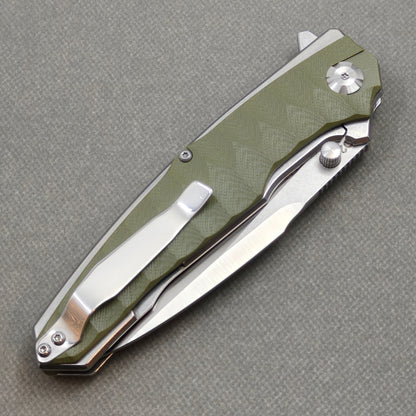VORIXN KA007 Folding Knife – closed clip side view with pocket clip and G10 handle back