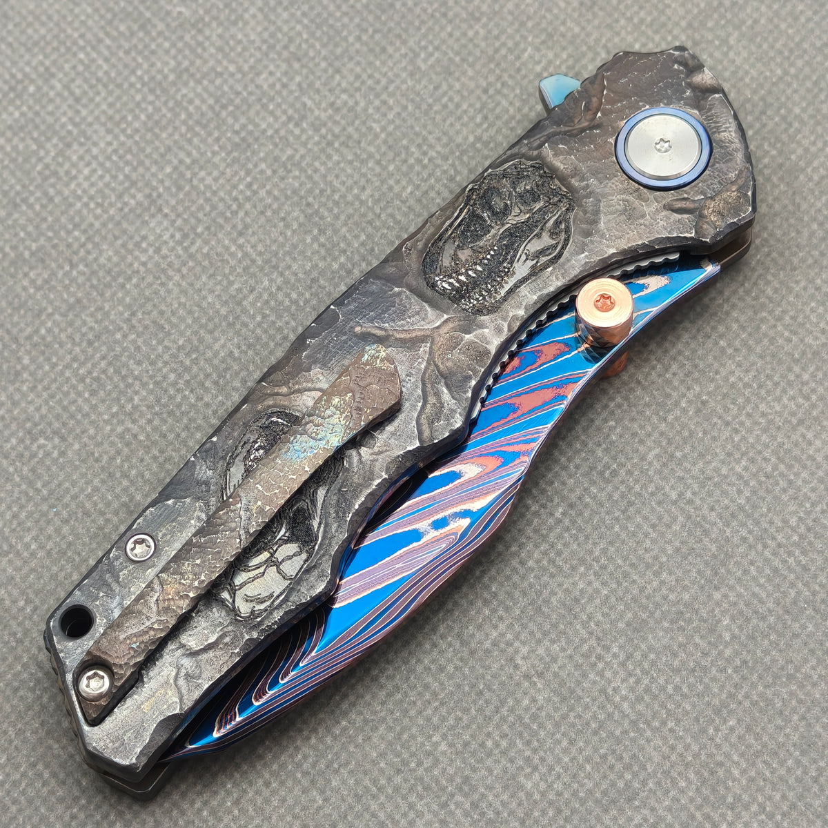 VORIXN "Fossilshade" (3.8" Damascus Blade)  Titanium Handle Flipper & Thumb Stud Folding Knife - KB153