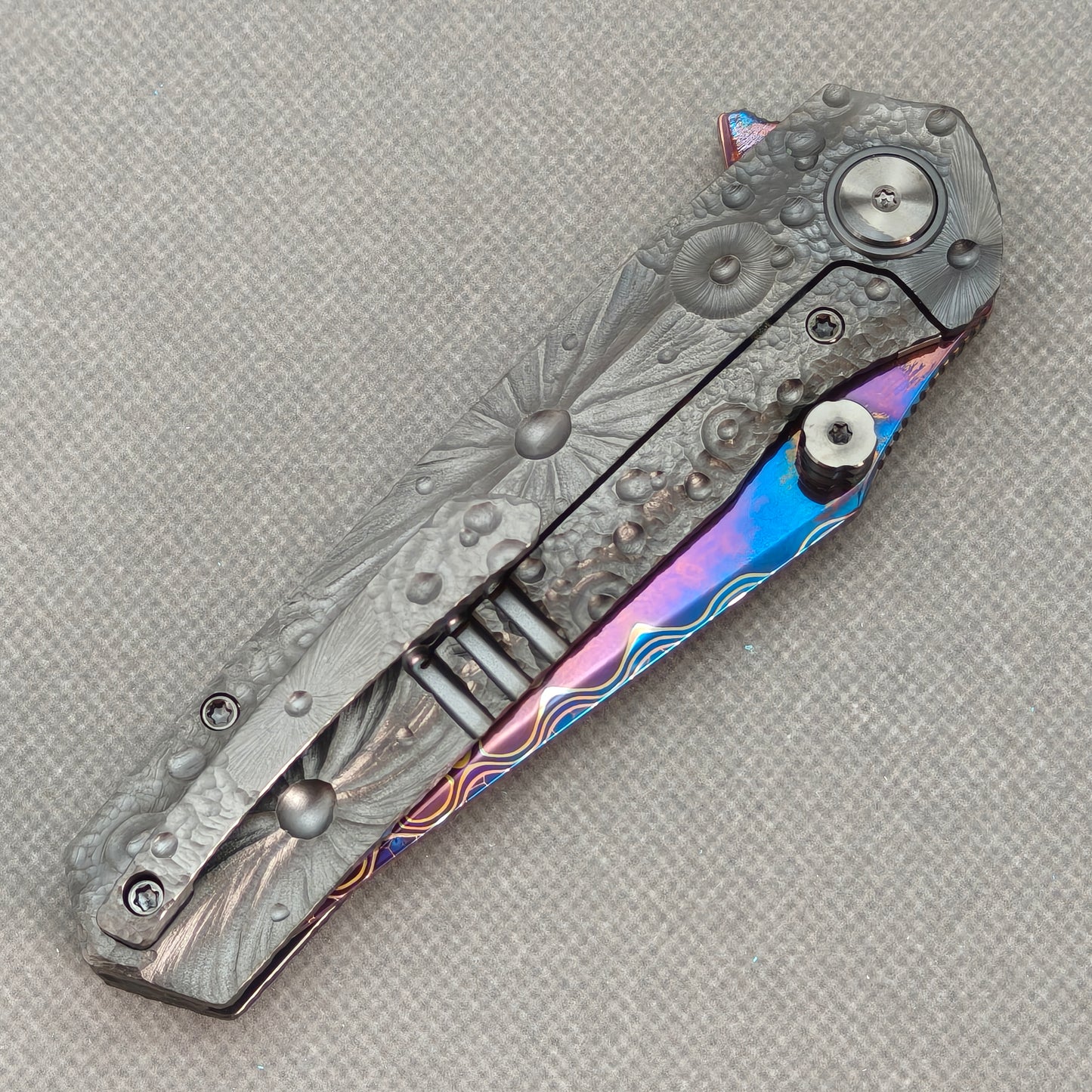 Vorixn "Impact Origin" Flipper & Thumb Stud Knife DLC-Coated Titanium-Engraved Anodized Handle (3.6" Damascus steel Blade) KB094