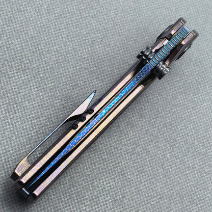 Vorixn "Celestial Vein" Flipper & Thumb Stud Knife Hand-Flamed Zirconium Handle (3.8" Damascus Blade) KB091