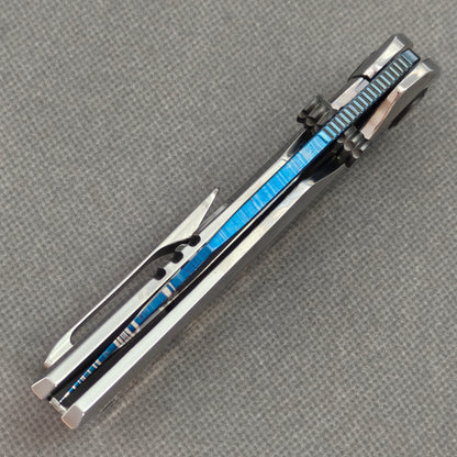 VORIXN "Ocean Aurora" Flipper & Thumb Stud Knife Deep-sea Abalone Shell Inlay Titanium Handle (3.8" Feather Damascus Blade) KB111
