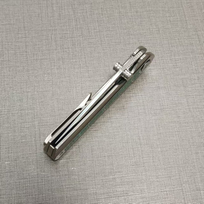 VORIXN "Forest Mirage" Flipper & Thumb Stud Knife Malachite Inlaid Titanium Handle (3.6" Damascus Blade) KB056