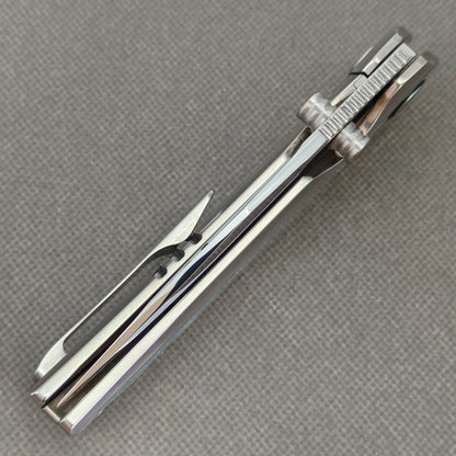 VORIXN "Ocean Mirage" Flipper & Daumenpin-Messer mit weißer Perlmutt-Einlage im Titan-Griff (9,7 cm M390 Klinge) KB092