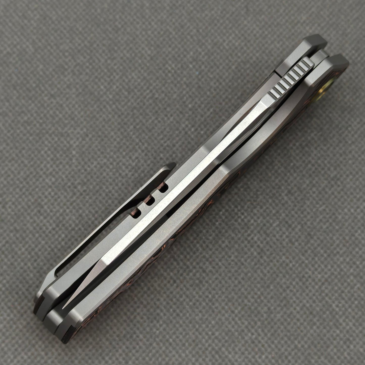 Vorixn Flipper & Thumb Hole Knife Titanium Copper Foil Carbon Fiber Handle (3.5" M390 Blade) KB080