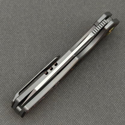 Vorixn Flipper & Thumb Hole Knife Titanium Copper Foil Carbon Fiber Handle (3.5" M390 Blade) KB080