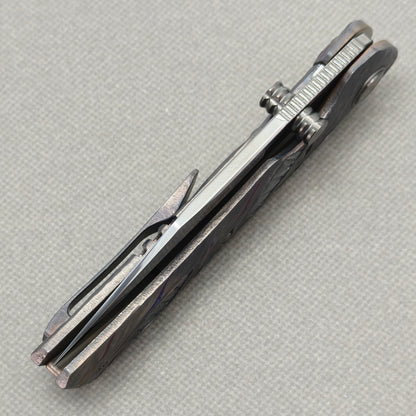 VORIXN "Voidmaw" (3.8" M390 Blade) Hand-Engraved & Anodized Titanium Handle Flipper & Thumb Stud Folding Knife - KB123