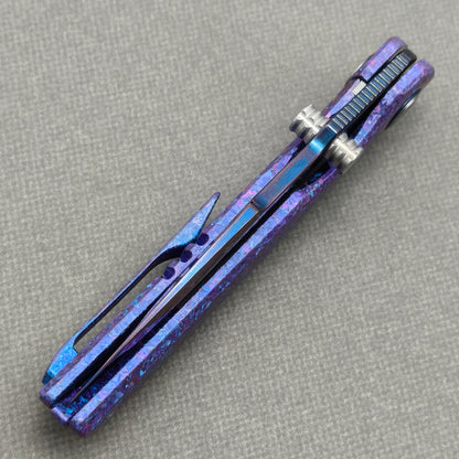 VORIXN "Rimeforge" (3.8" Damascus Blade)  Crystallized Titanium Handle Flipper & Thumb Stud Folding Knife - KB125