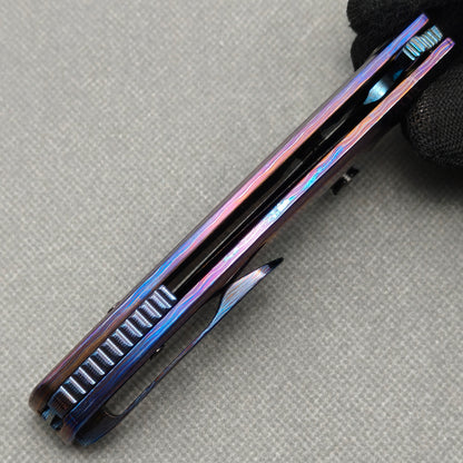Vorixn "Celestial Current" Flipper & Thumb Stud Knife Hand-Flamed Zirconium Handle (3.8" Damascus Blade) KB099