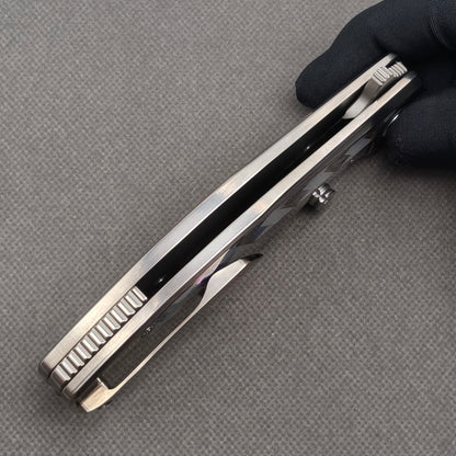 VORIXN "Ocean Mirage" Flipper & Thumb Stud Knife Mother-of-pearl Inlaid Titanium Handle (3.9" M390 Blade) KB066