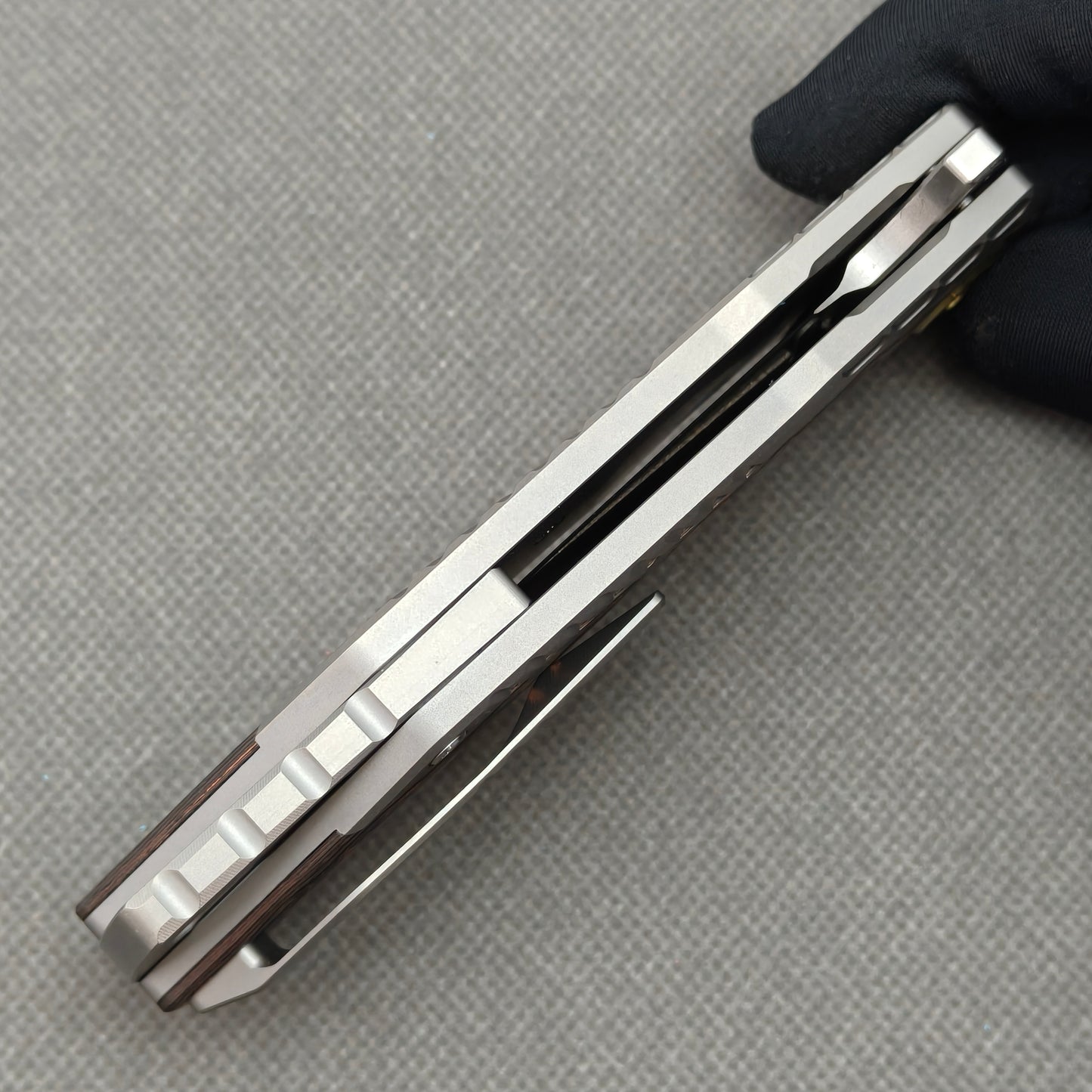 Vorixn Flipper & Thumb Hole Knife Titanium Copper Foil Carbon Fiber Handle (3.5" M390 Blade) KB080