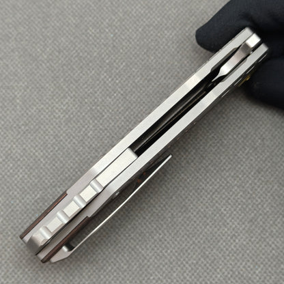 Vorixn Flipper & Thumb Hole Knife Titanium Copper Foil Carbon Fiber Handle (3.5" M390 Blade) KB080