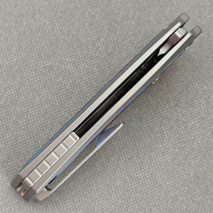 Vorixn "Abyssal" Flipper & Thumb Stud Knife Damascus Titanium Handle (3.7" 10Cr15CoMoV Blade) KB101