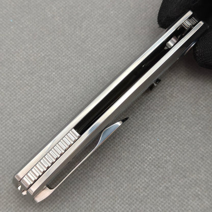 VORIXN "Ocean Mirage" Flipper & Thumb Stud Knife White Mother-of-pearl Inlaid Titanium Handle (3.8" M390 Blade) KB093