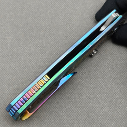 Vorixn "Halo" Flipper & Thumb Stud Knife Titanium-Engraved Anodized Coloring Handle (3.7"10Cr15CoMo Blade) KB078