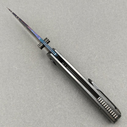 VORIXN Azure Feather hand-flamed zirconium handle close-up showing color variation – KB097