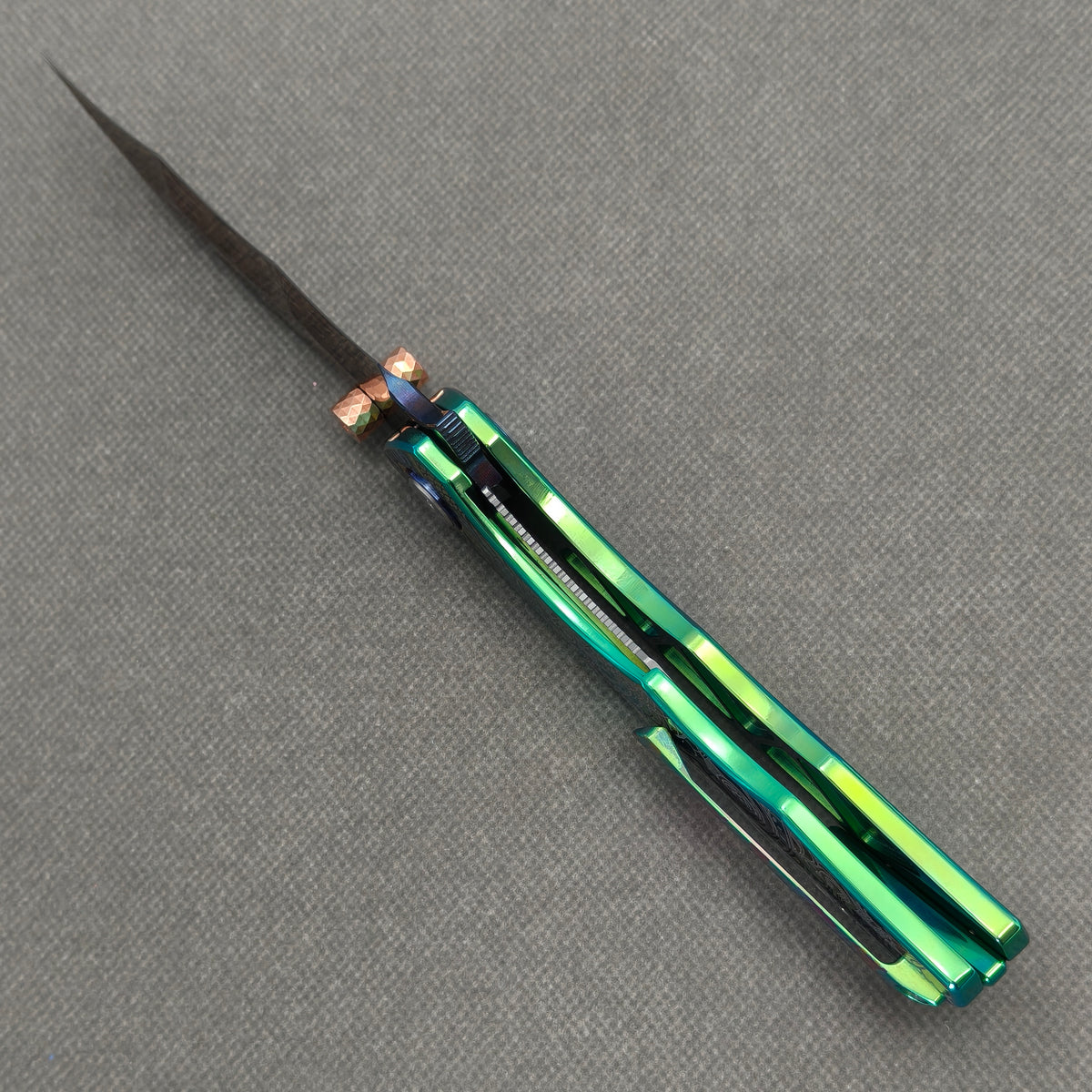 VORIXN "Tigerflow" (3.8" Damascus Blade)  Titanium Handle Flipper & Thumb Stud Folding Knife - KB149