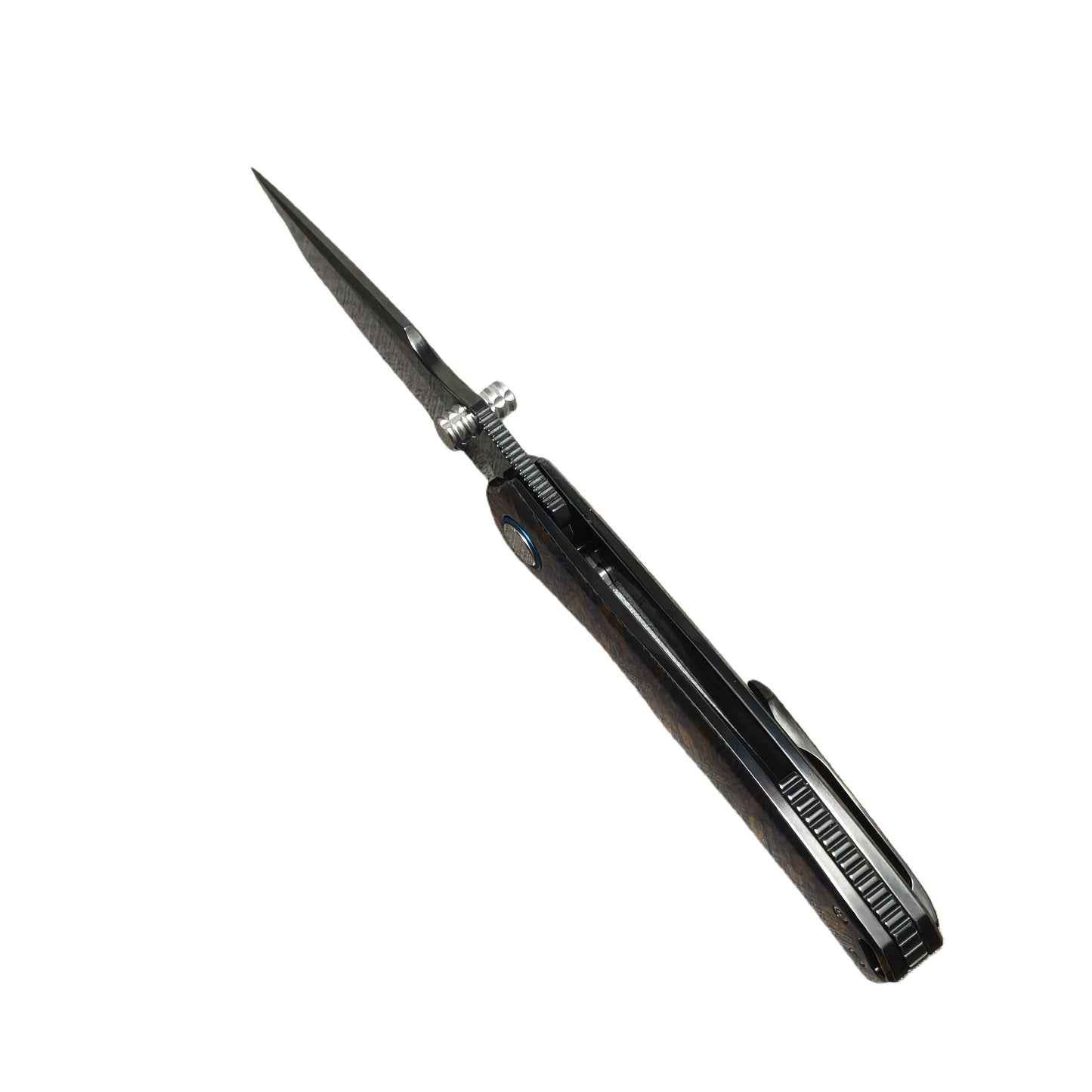 VORIXN Topograph Zirconium VG10 folding knife open spine view front perspective