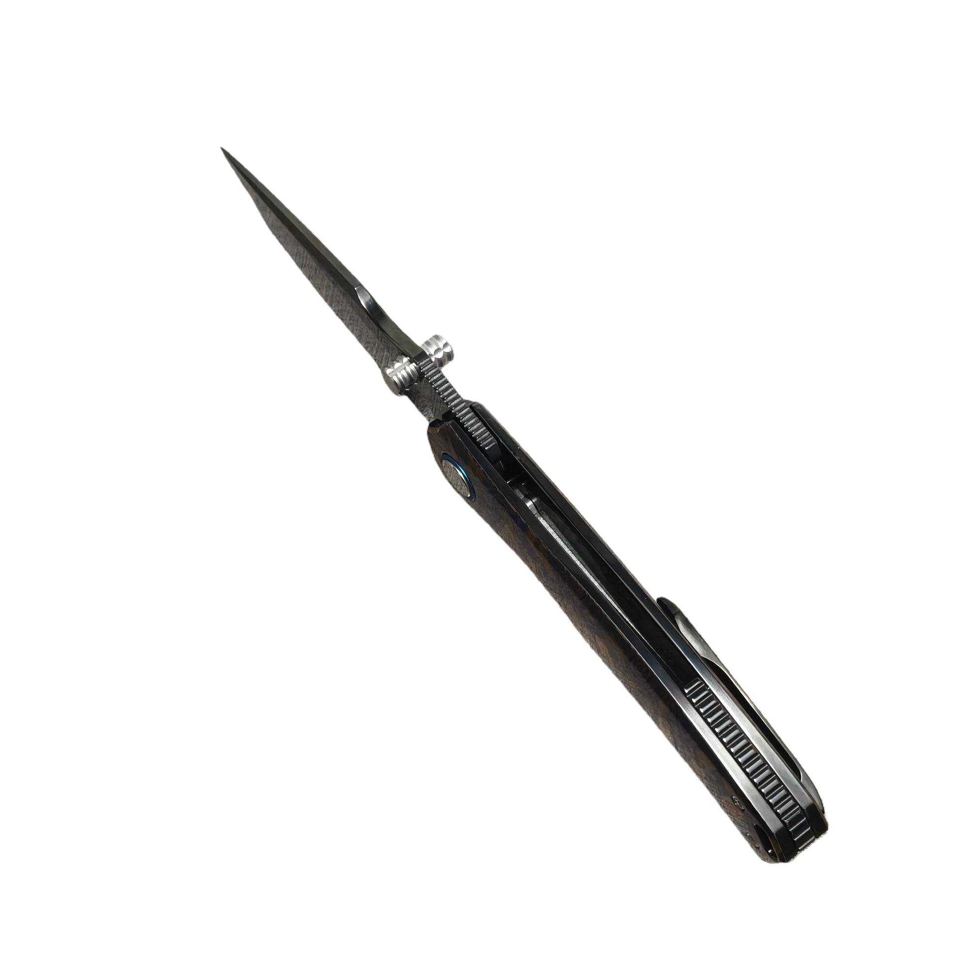 VORIXN Topograph Zirconium VG10 folding knife open spine view front perspective