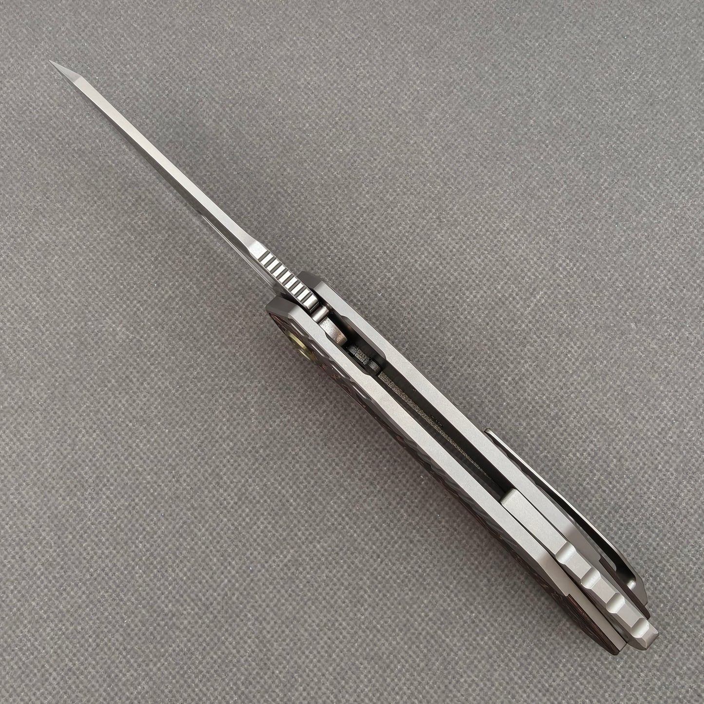 Vorixn Flipper & Thumb Hole Knife Titanium Copper Foil Carbon Fiber Handle (3.5" M390 Blade) KB080