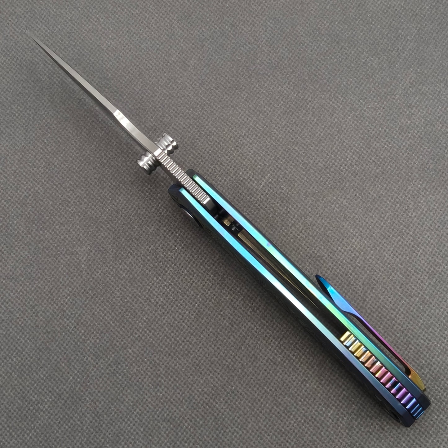 Vorixn "Halo" Flipper & Thumb Stud Knife Titanium-Engraved Anodized Coloring Handle (3.7"10Cr15CoMo Blade) KB078